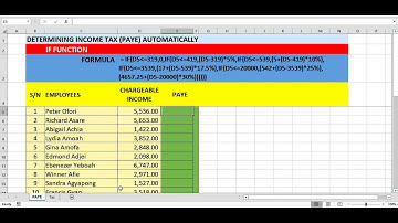 Income Tax (PAYE) Calculation using the If Function.