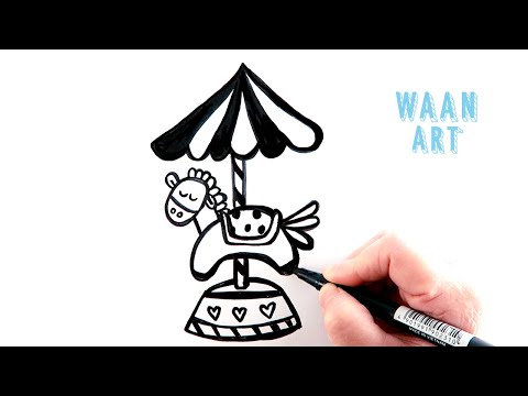 Drawing cartoon | Carousel Merry Go Round วาดรูปม้าหมุน