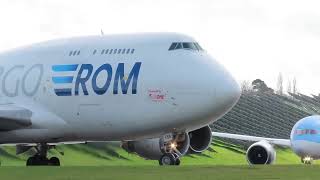 ROMCARGO BOEING 747-400 FREIGHTER YR-FSA DEPARTING BIRMINGHAM AIRPORT 17/03/24