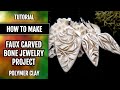 How to make faux carved bone jewelry "Young Fern Leaves" with polymer clay and textures