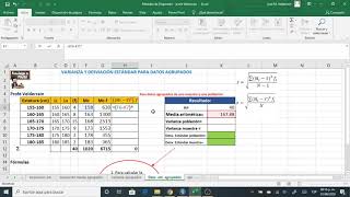 Varianza  y Desviación estándar para datos agrupados en Excel