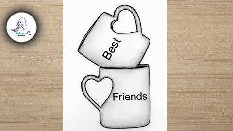 Friendship day drawing / Best Friend drawing on Cup - Pencil sketch / Heart shape Cup Drawing / Art