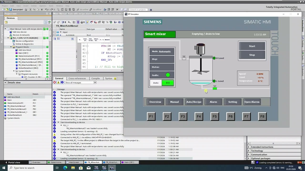 Управление миксером с помощью ПЛК | Ручной и автоматический режимы с возможностью выбора рецепта,...