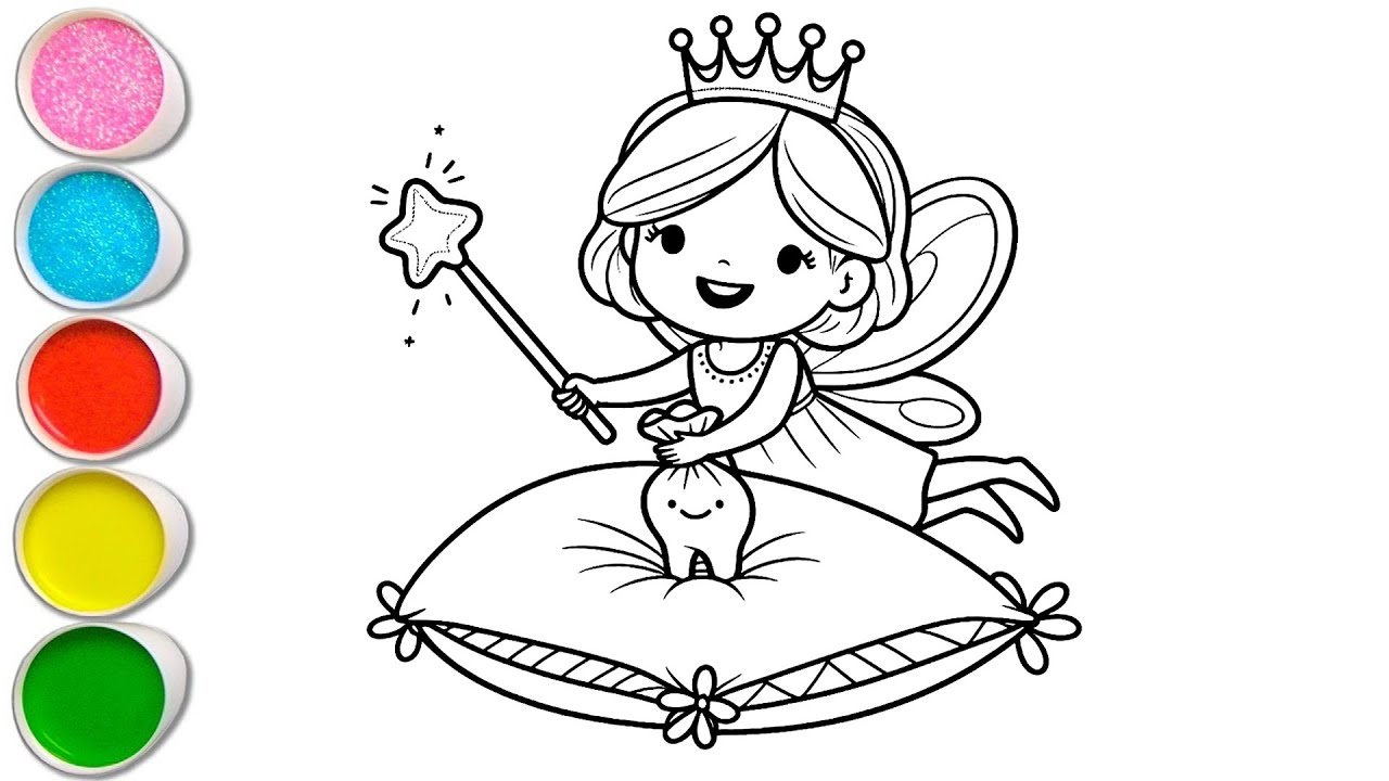 Cute Tooth Fairy Drawing for kids, Painting & Coloring for kids ...