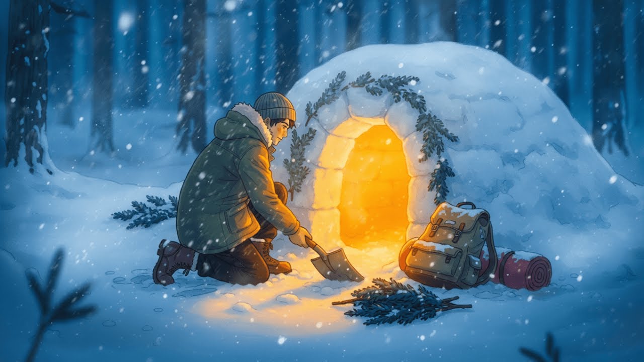 Snow Cave Survival Night — Silent Winter Shelter Build
