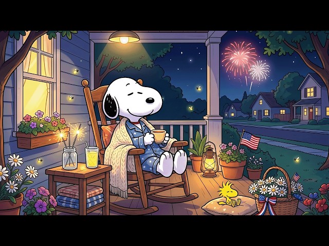 Snoopy's Quiet July 4th Porch Night 🇺🇸🌃 Gentle Jazz Beats for