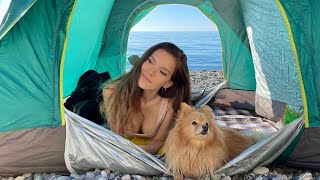 SOLO GIRL OVERNIGHT CAMPING • CAMPING NEAR THE WATERFALL • RELAXING RIVER SOUND • ASMR