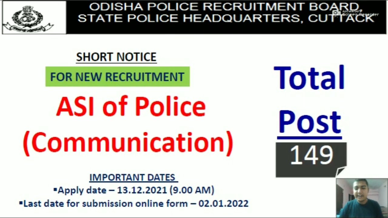 Odisha Police ASI Recruitment 2021 | Assistant Sub Inspector Recruitment 2021 | SI New Vacancy 2022