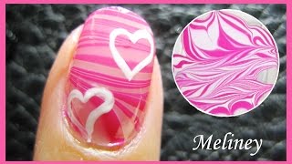 WATER MARBLE HEARTS VALENTINE&#39;S DAY PINK NAIL ART DESIGN TUTORIAL  WATER MARBLING