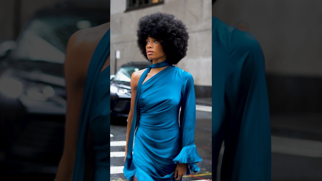 Take a photo girl in blue dress NYFW #fashion #fashionshow #streetphotography #streetphotographytips