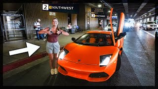 Picking up Little Sister from the Airport in my Lamborghini! (Surprise)