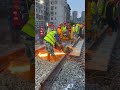 Intense Railway Track Cutting With Heavy Machinery Sparks