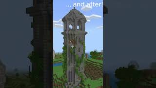 Before and After! | Building My Ruined Tower | #minecraft #minecraftshorts #minecrafttower