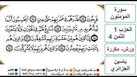 سورة المؤمنون - الحزب 1- الثمن 4 - ياسين الجزائري - ورش - مكررة
