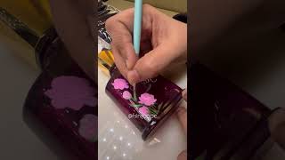Painting peonies on Creed Perfume #bottlepainting #perfumeengraving #paintedperfume