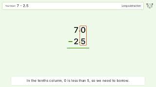 Long Subtraction Problem 7-2.5: Step-by-Step Video Solution