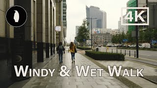 【4K】Windy &amp; Wet Walk | Warsaw Downtown | Warszawa Śródmieście (Binaural ASMR Sound)