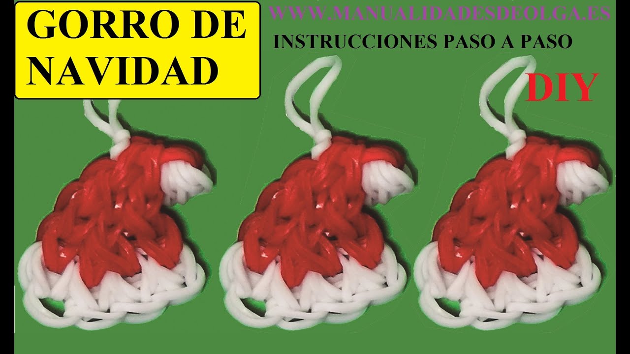 Manualidades para navidad. Como hacer un gorro de navidad de gomitas sin telar, con dos tenedores.