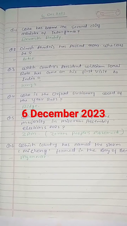 6 Dec 2023 Top current affairs 😊☺️☺️#shorts