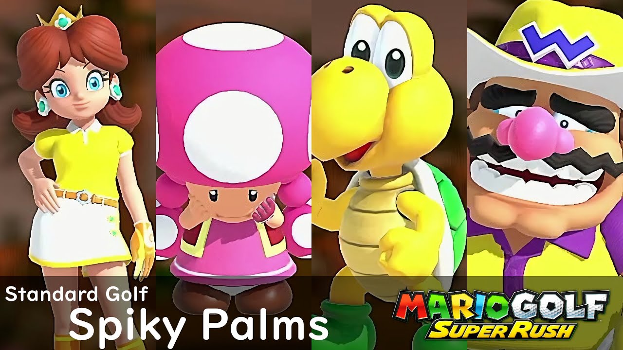 Mario Golf Super Rush Daisy vs Toadette vs Koopa Troopa vs Wario in Spiky Palms