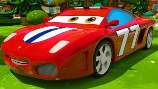 Red Race Car & Yellow Tow Truck  First Race | Motorville  3D Cars Cartoon for Kids