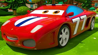 Red Race Car & Yellow Tow Truck - First Race | Motorville - 3D Cars Cartoon for Kids