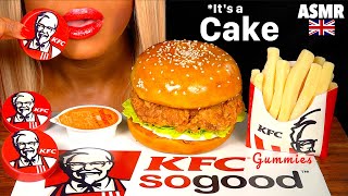 ASMR EATING GIANT CAKE KFC CHICKEN BURGER CAKE, GUMMY FRENCH FIRES, @kfc OREO EDBLE PACKET MUKBANG먹방