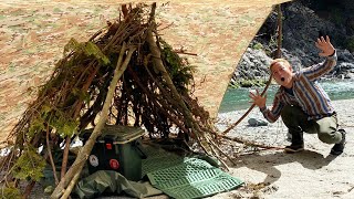 秘密基地の感覚。枝でテントを作ってキャンプをする