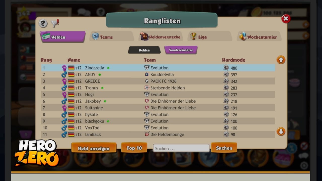 Hero Zero S12 - Hardmode Ranglisten