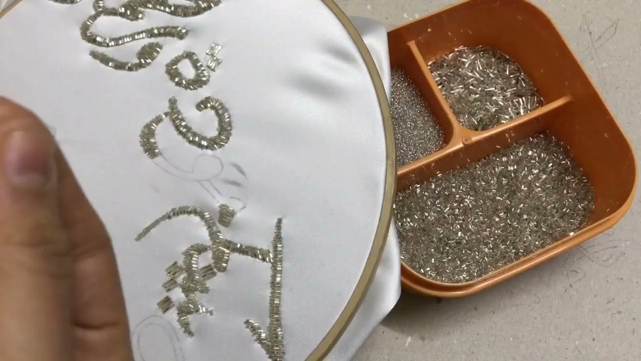 تطريز منديل كتب الكتاب (( بالخرز )) للمبتدئين   مفاجأة_🤩🎉🐒Beads embroidery for Beginners(720P_HD)