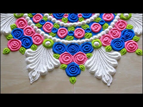 Very Easy Rose Rangoli For Beginners L स दर र ग न
