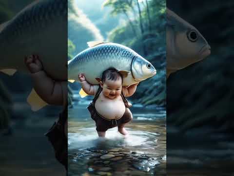 Baby Carying Big Fish AI Generated Video Babyadventure Fish Shortsfeed Cute 