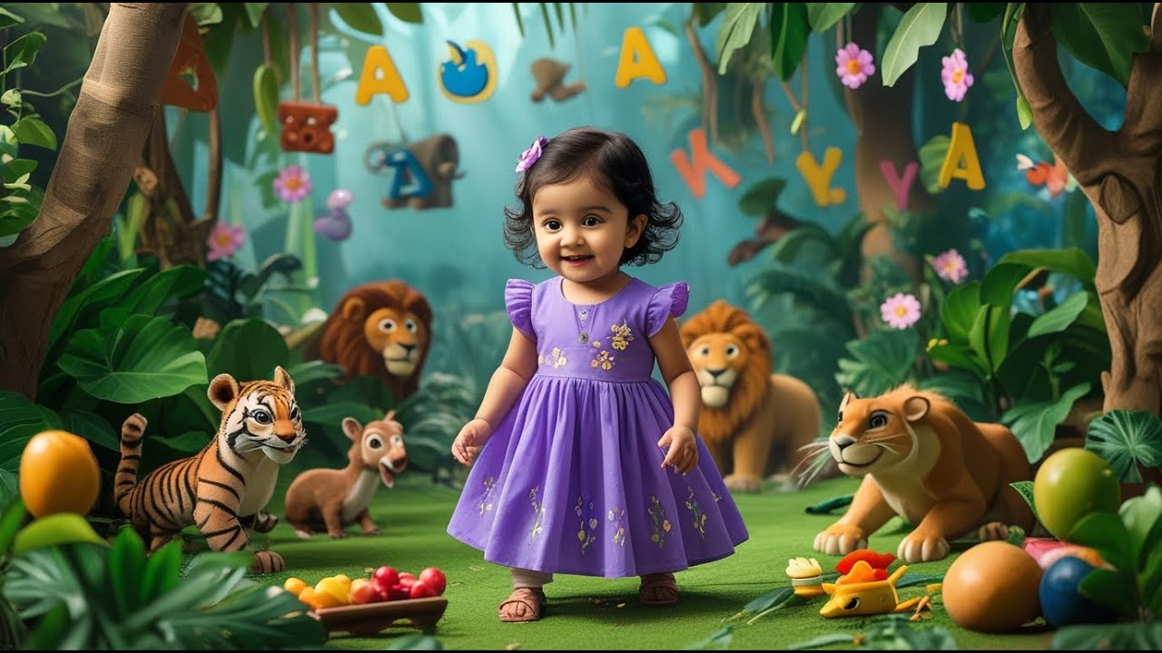ABC Learning with Cute Baby Girl | Animals, Fruits & Toys | Kids Cartoon Video
