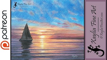 Extended Tutorial: How to draw an ocean sunset and sailing boat using coloured pencils