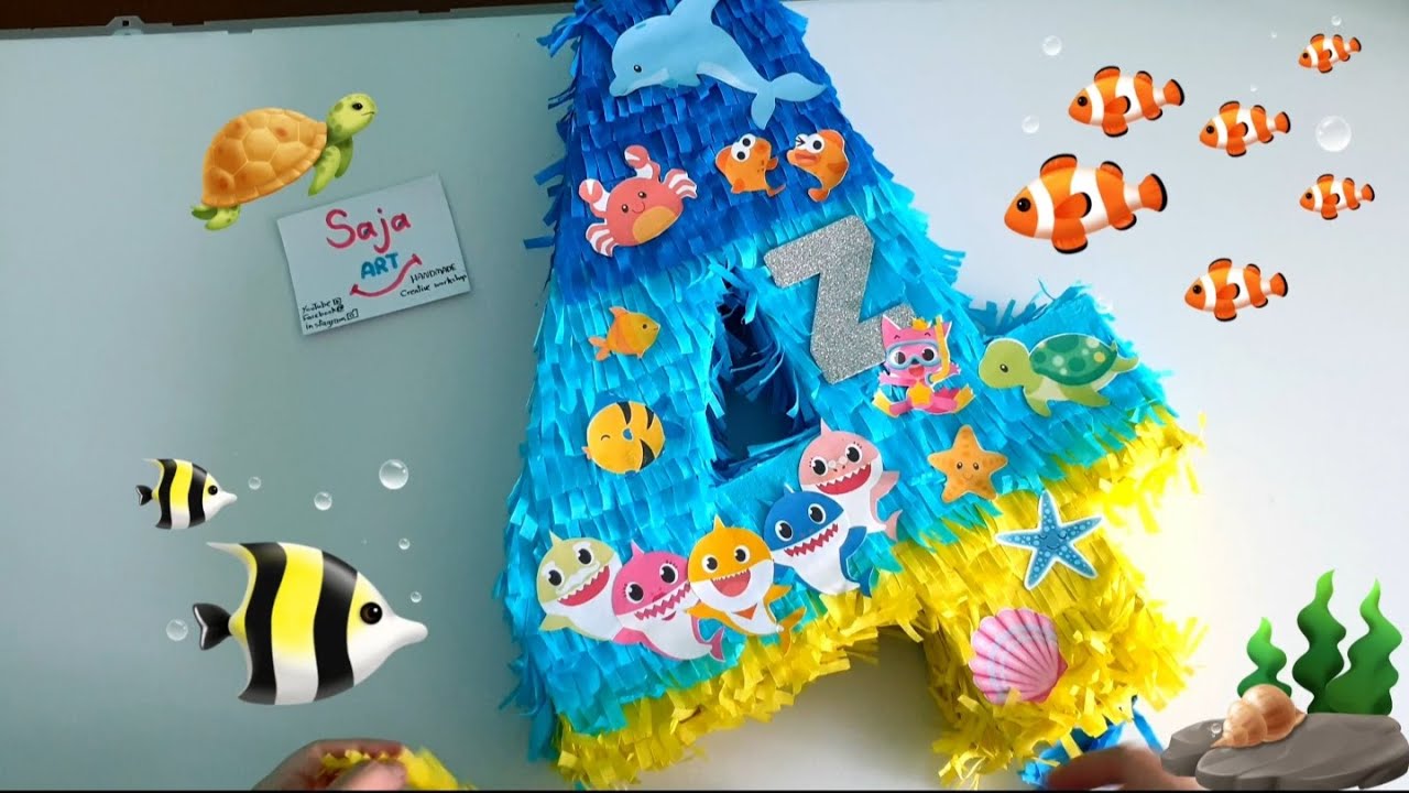 Diy Number 4 Piñata / Baby Shark Birthday Ideas /رقم اربعة لحفلات عيد الميلاد بشكل مميز