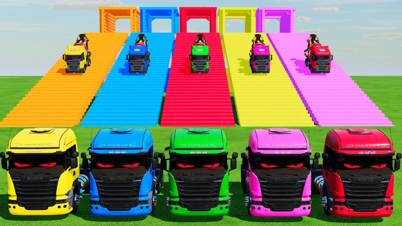 Garage with Colors - ALL MIXER TRUCK WITH DOUBLE FLATBED TRAILER TRUCK, DAF, VOLVO, FREIGHTLINER #74