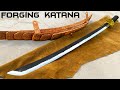 Forging a sharp katana sword with leather handle out of rusty trash