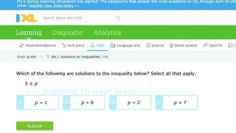 IXL 6th AA.1 Solutions to inequalities