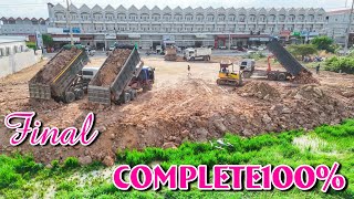 Final Complete 100% Land fill up processing 10 wheel truck unloading soil & Dozer Pushing soil clear