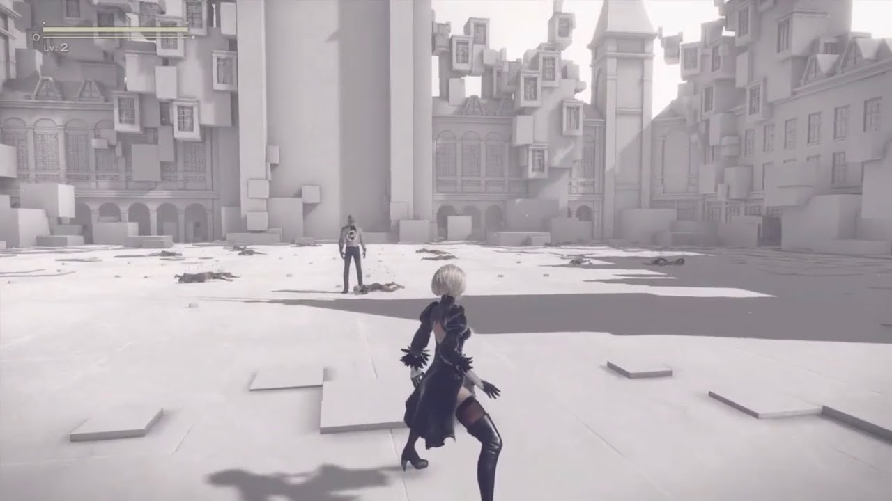 NieR:Automata 2B on level 2 with cheats vs Adam