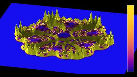 Rotating view of waves radiating from a von Koch snowflake fractal