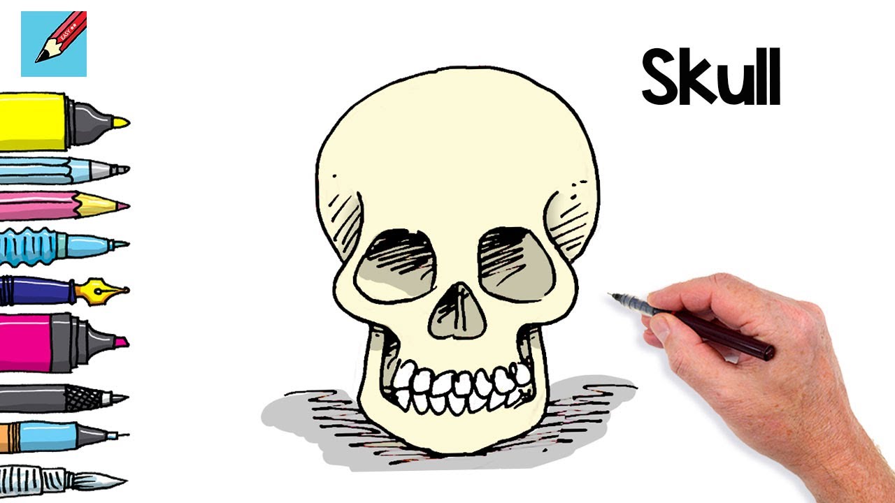 How to Draw a Skull - An Easy Simplified Front View - Let's Draw That!