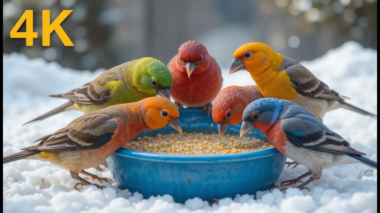 🔴  CANLI  Kar Yağarken Kuşlar Yem İçin SAVAŞIYOR! .Birds are fighting for food while it's snowing