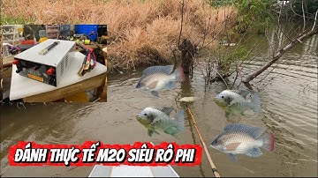 Đánh cá thực tế trên sông nhỏ bằng máy M20.000w chuyên thuyền 1 vợt siêu rô phi