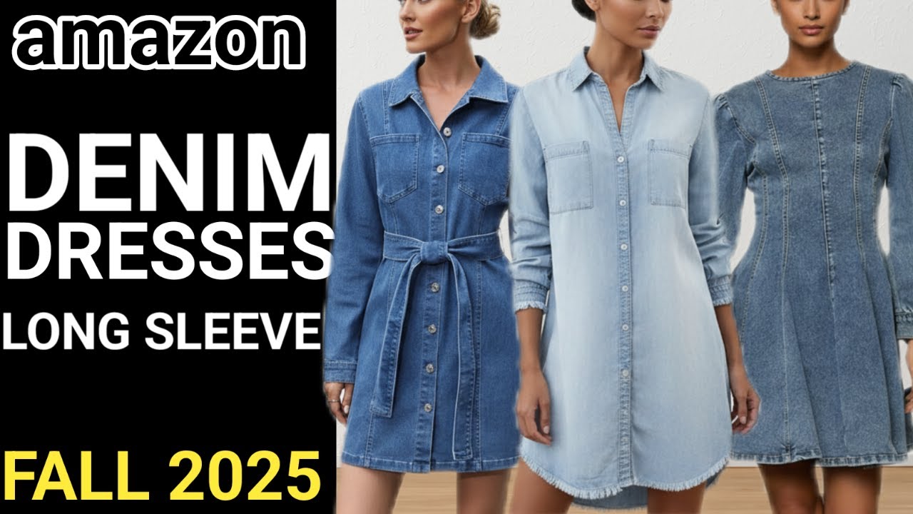 🔥10 BEST DENIM JEAN DRESSES LONG SLEEVE FOR FALL 2025 ON AMAZON model try on haul