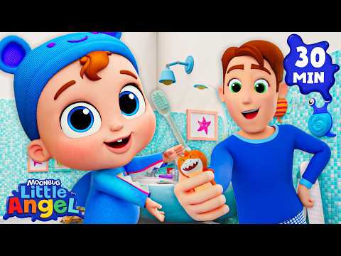 Little Baby Shark Toothbrush! 🪥 | Little Angel 30 MIN Compilation | Home Learning for Kids 🖍️