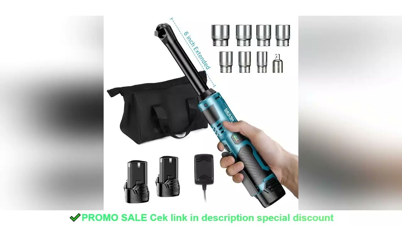 SEESII 6" Extended Ratchet Wrench 3/8"Cordless Electric Wrench 55Nm 12V Rechargeable Angle Wrench Ca