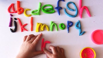 Rolling Play Doh snakes to make lowercase Alphabet | Learn names of fruits and vegetables