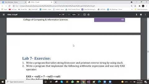 COAL | Lab 07 (Part 4) | Assembly Language Stack Memory & Arrays | 6/23/2021