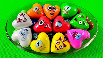 Numberblocks & Alphablocks - Looking SLIME with Mini Heart Coloring! Satisfying, ASMR Video